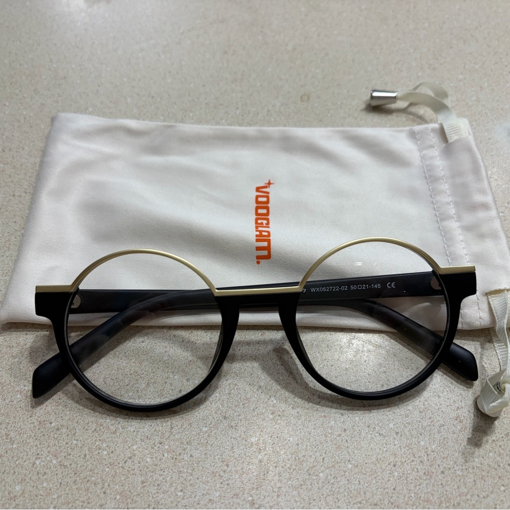 Vooglam Latina - Retro Round Black & Gold Glasses Blue Light Glasses for Women